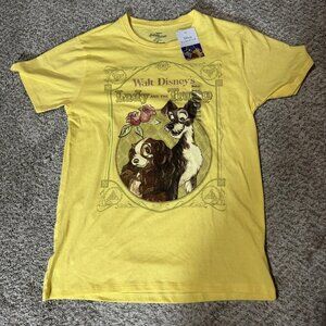 Disney Lady And The Tramp Shirt Mens Medium Yellow Graphic Tee Classic
